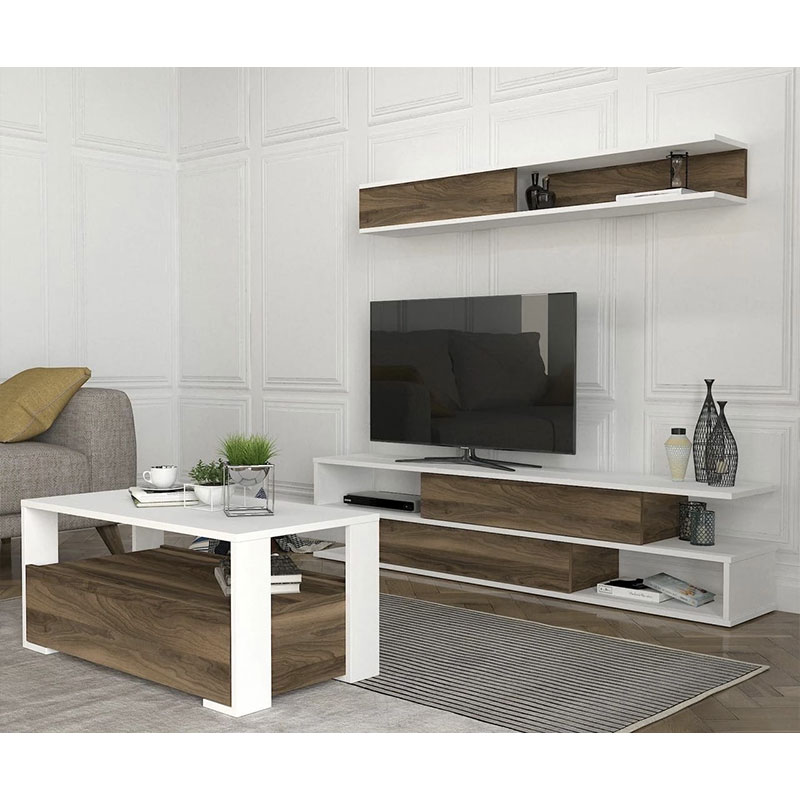 TABLE TELEVISEUR SIM MARRON-BLANC T908M+TABLE BASSE BALINA B908M
