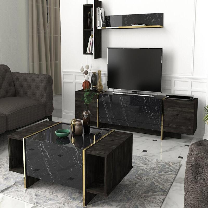 TABLE TELEVISEUR VEYRON V2 UNIT-NOIR 1.80M T805+TABLE BASSE B805