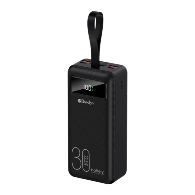 Power Bank 30000mAh Noir Avec 2 Sorties Cable Type-C & Cable Lightning Et 2 Sorties USB & Type-C + 2 Entrées Type-C & Micro