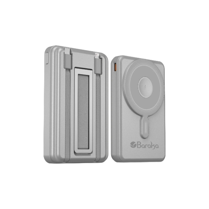 Power Bank 10000mAh Gris Avec 1 Entrée Type-C Et 1 Sortie Type-C + 2 Sorties Cable Lightning & Type-C + Sans Fil Téléphone & Montre