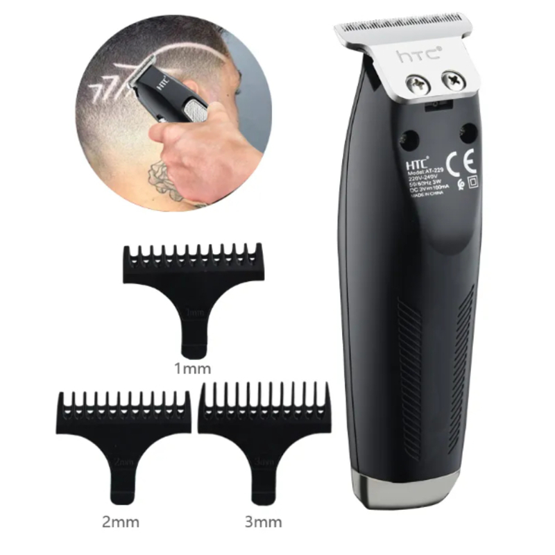 Tondeuse À Barbe Et Cheveux Professionnelle Sans Fil, Charge USB, Lame en T, Coupe Zéro, Avec Batterie Au Lithium, Forte Puissance HTC AT-229C