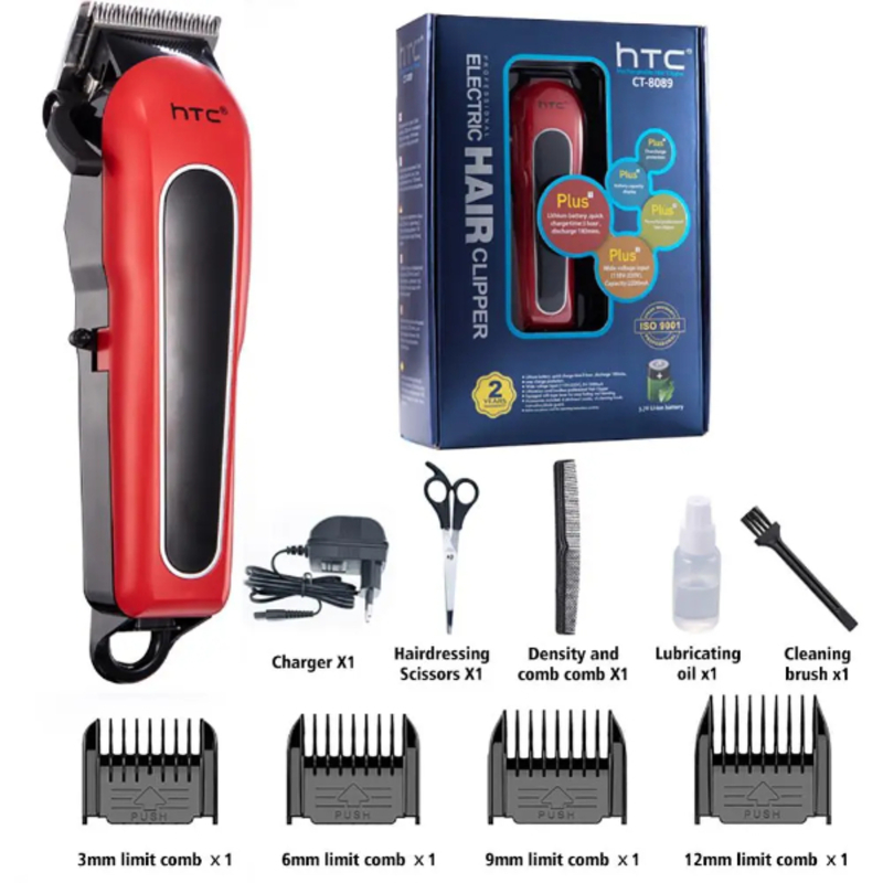 Tondeuse à cheveux Rechargeable, rasoir électrique professionnel pour hommes, coupe de cheveux, barbier HTC CT-8089