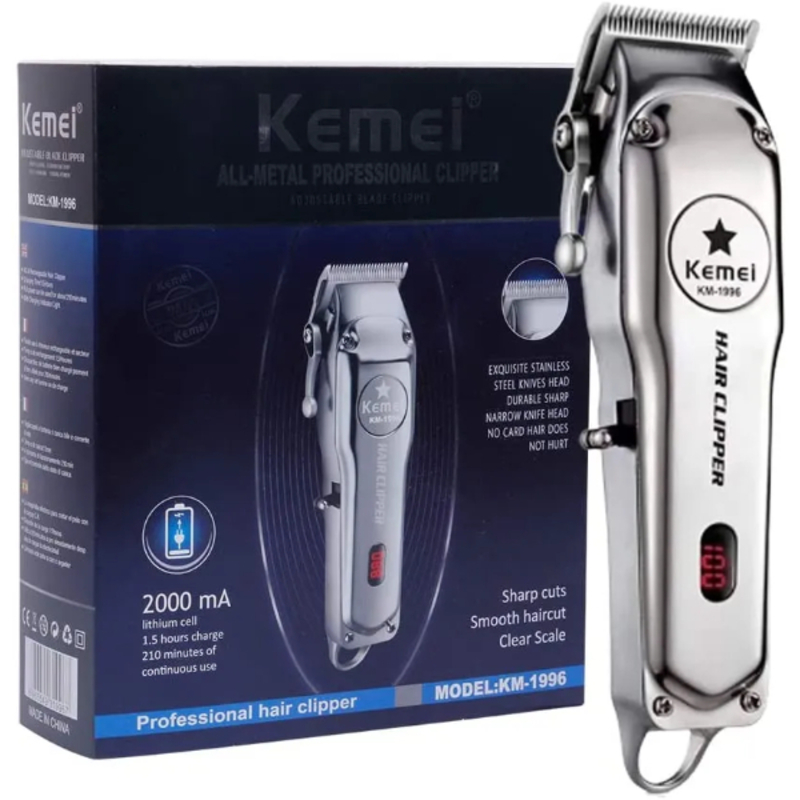 Tondeuse à cheveux électrique sans fil, rasoir professionnel en métal pour faire des coupes de cheveux pour hommes KEMEI KM-1996