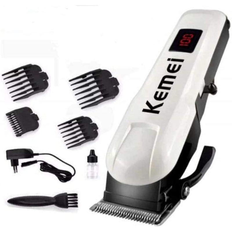 Tondeuse Rechargeable a Cheveux et Barbe Avec Ecran LCD et 4 Peignes Kemei KM2578