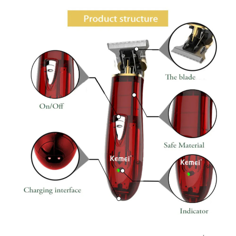 Tondeuse à cheveux professionnelle rechargeable USB KM-6267C, appareil pour couper les cheveux