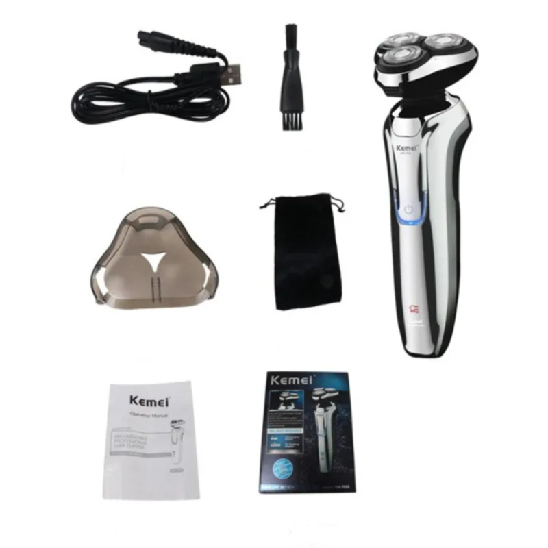 Rasoir Electrique Pour Hommes, USB, 3 Lames Flottantes, 3D, Lavable, Tondeuse, Epilation Rechargeable KEMEI KM-7935