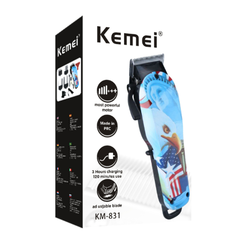 Tondeuse à Cheveux Electrique Sans Fil, Ajustable et Puissante, Rechargeable, Pour Hommes KEMEI KM-831