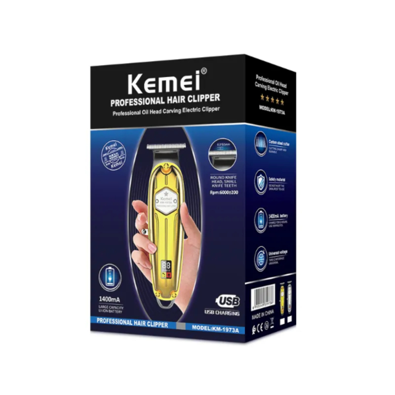Tondeuse à cheveux Rechargeable par USB, entièrement en métal doré, affichage LED Pour Hommes KEMEI KM-i5S