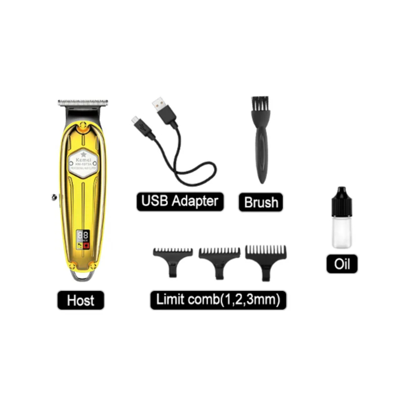 Tondeuse à cheveux Rechargeable par USB, entièrement en métal doré, affichage LED Pour Hommes KEMEI KM-i5S