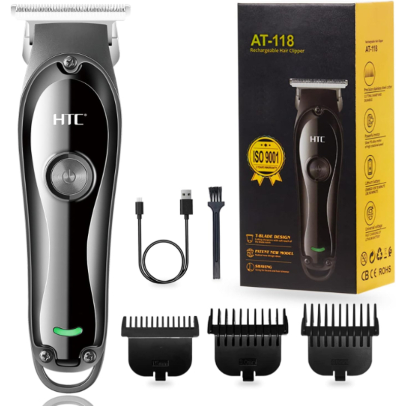 Tondeuse Electrique à Cheveux et à Barbe au lithium Rechargeable par USB avec 2 Réglages de Vitesse, idéal pour le Visage et le Corps, HTC AT118