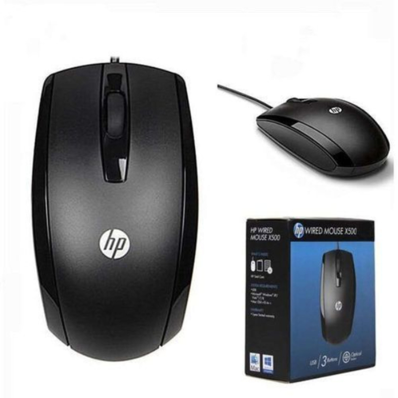 Souris filaire - ambidextre - capteur optique - 3 boutons HP X500 Noir