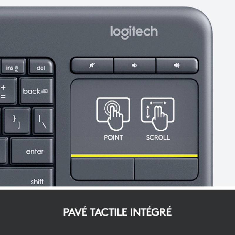 Clavier sans fil - pavé tactile - compatible Android - AZERTY, Français K400 PLUS NOIR