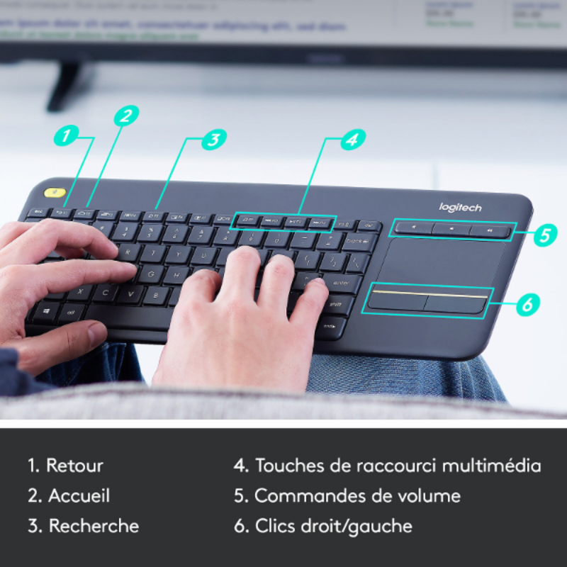 Clavier sans fil - pavé tactile - compatible Android - AZERTY, Français K400 PLUS NOIR