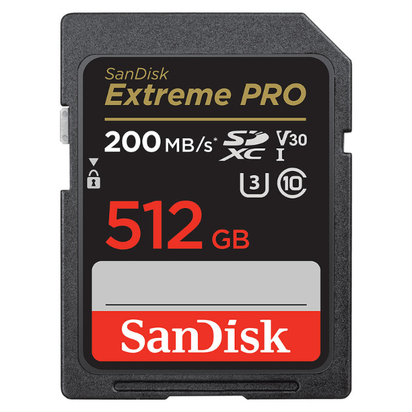 Carte mémoire SanDisk SD 512Gb Extreme Pro UHS-I U3 Classe 10 200MB/s