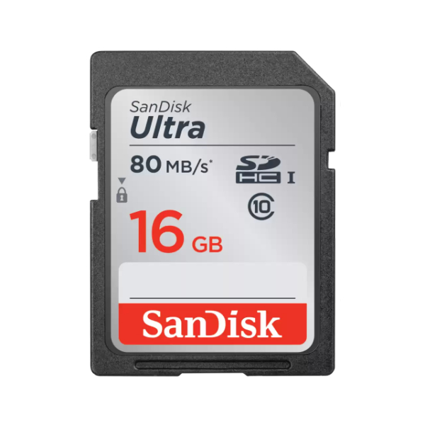 Carte Mémoire SanDisk Ultra 16GB Class 10 SDHC UHS-I Memory Card (up to 80MB/s)