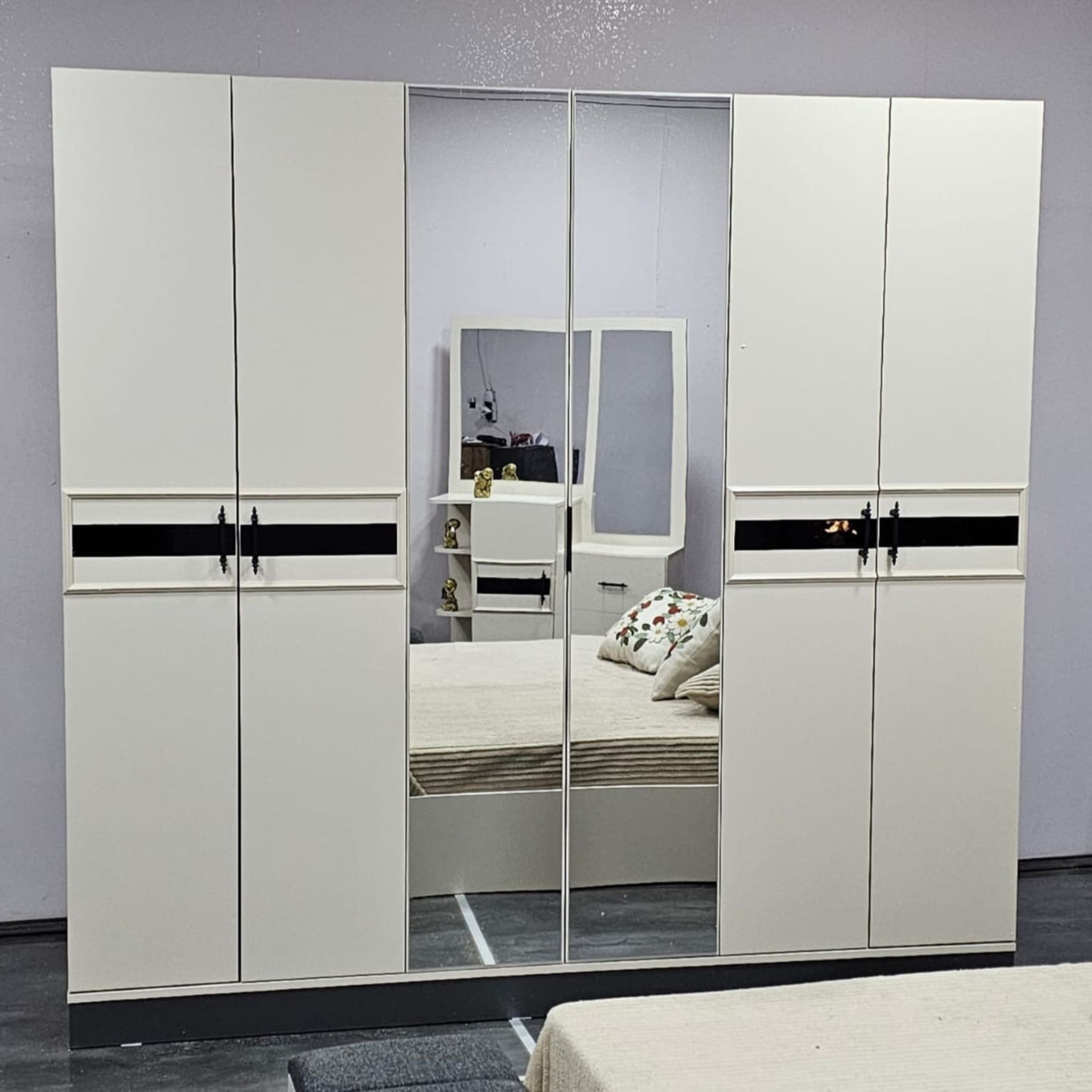 CHAMBRE A COUCHER 6BATTANTS 4PIECES BLANC GRIS DIDIM (5)