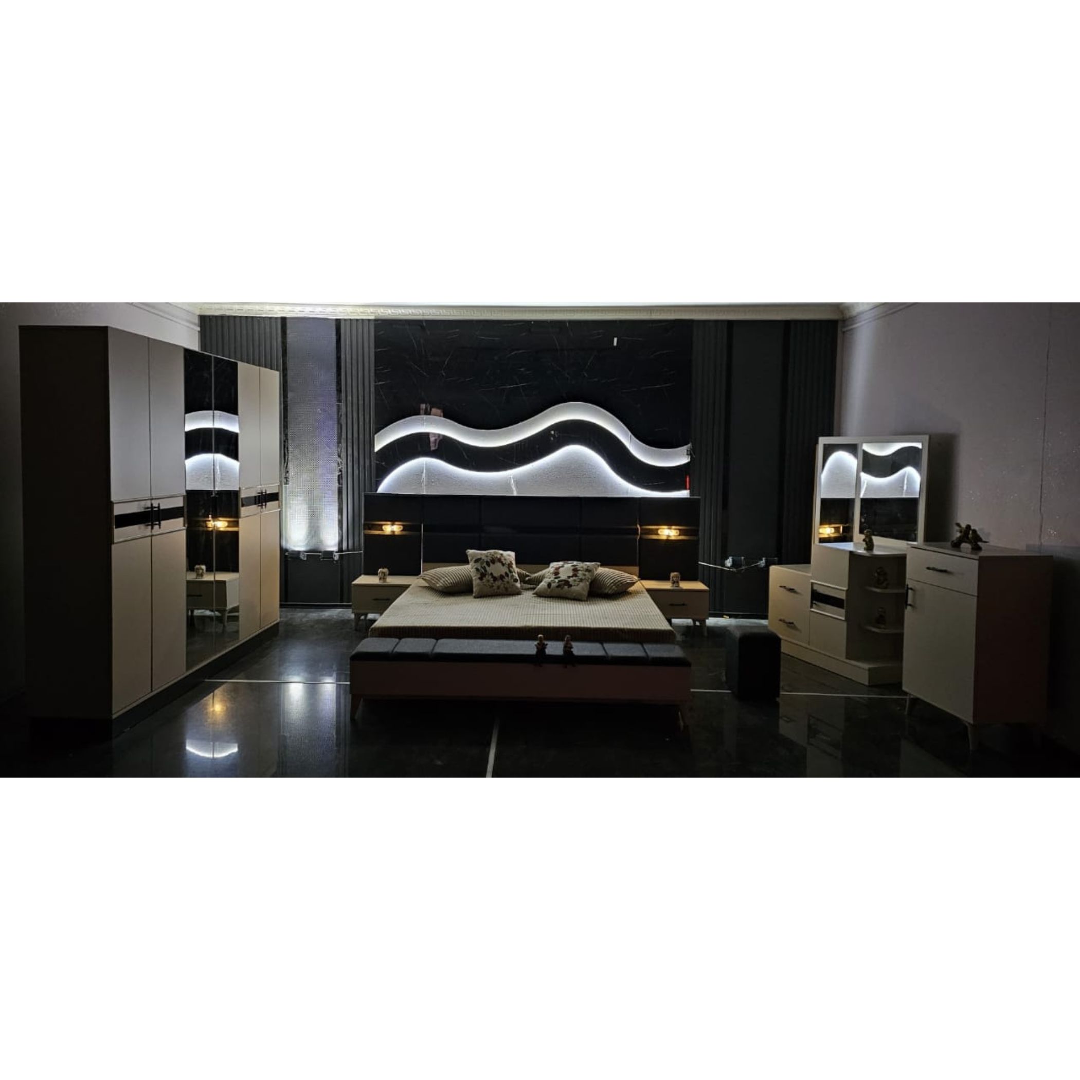 CHAMBRE A COUCHER 6BATTANTS 4PIECES BLANC GRIS DIDIM (5)