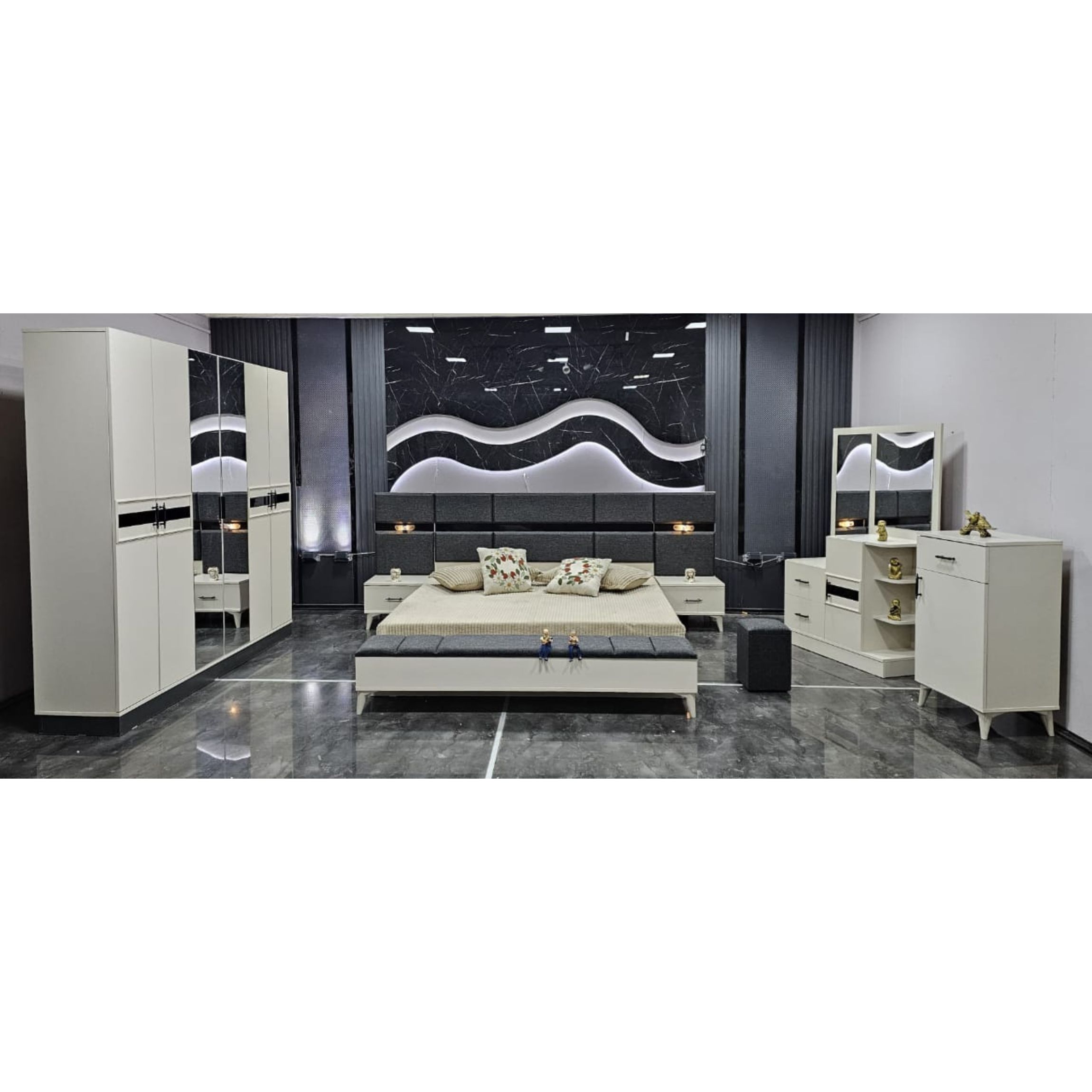CHAMBRE A COUCHER 6BATTANTS 4PIECES BLANC GRIS DIDIM (5)