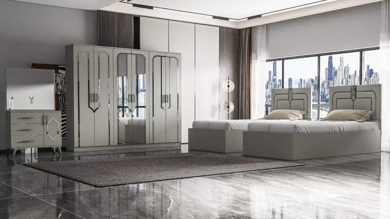 CHAMBRE A COUCHER 2LITS JUMEAUX 6BATTANTS 4PIECES GRIS CLAIR EMA TWIN Vente achat Dakar Sénégal