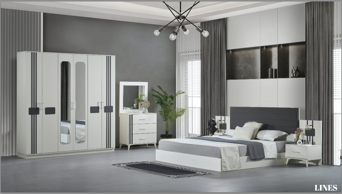 CHAMBRE A COUCHER 6BATTANTS 4PIECES BLANC GRIS LINES Vente achat Dakar Sénégal