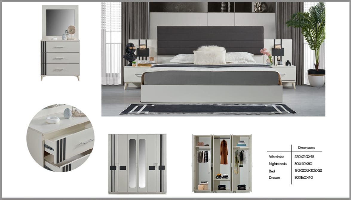 CHAMBRE A COUCHER 6BATTANTS 4PIECES BLANC GRIS LINES Vente achat Dakar Sénégal