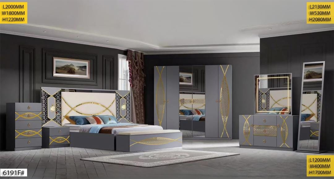 CHAMBRE A COUCHER ARMOIRE 6BATTANTS 6PIECES GRIS 6191F Vente achat Dakar Sénégal