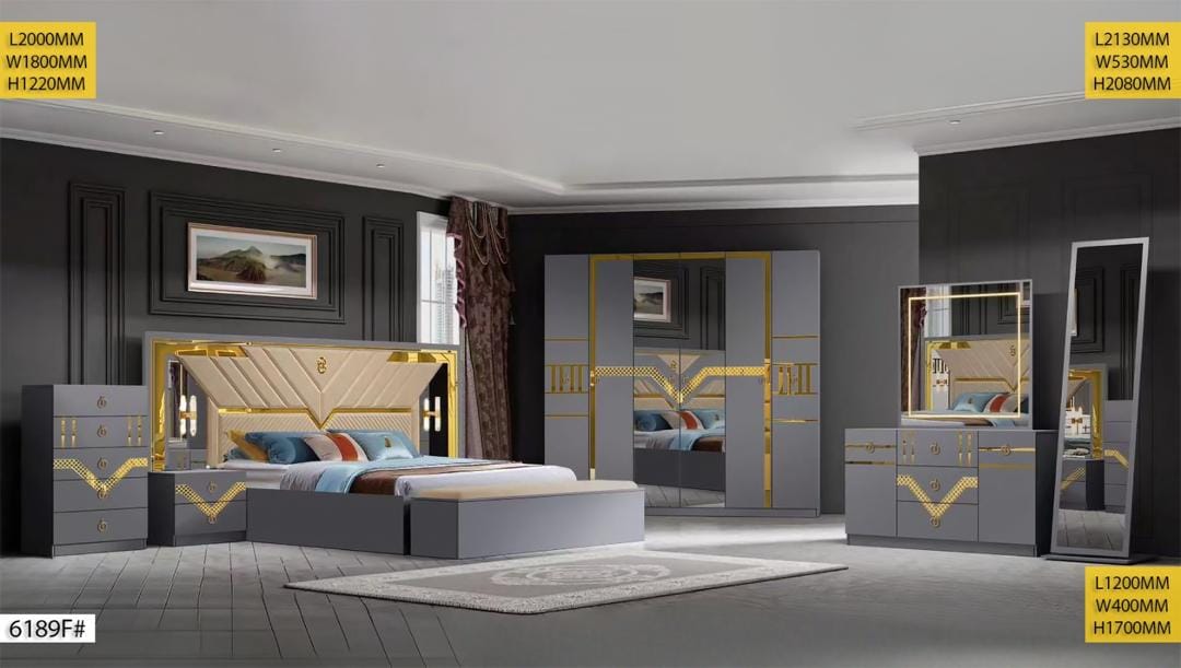 CHAMBRE A COUCHER ARMOIRE 6BATTANTS 6PIECES GRIS 6189F Vente achat Dakar Sénégal