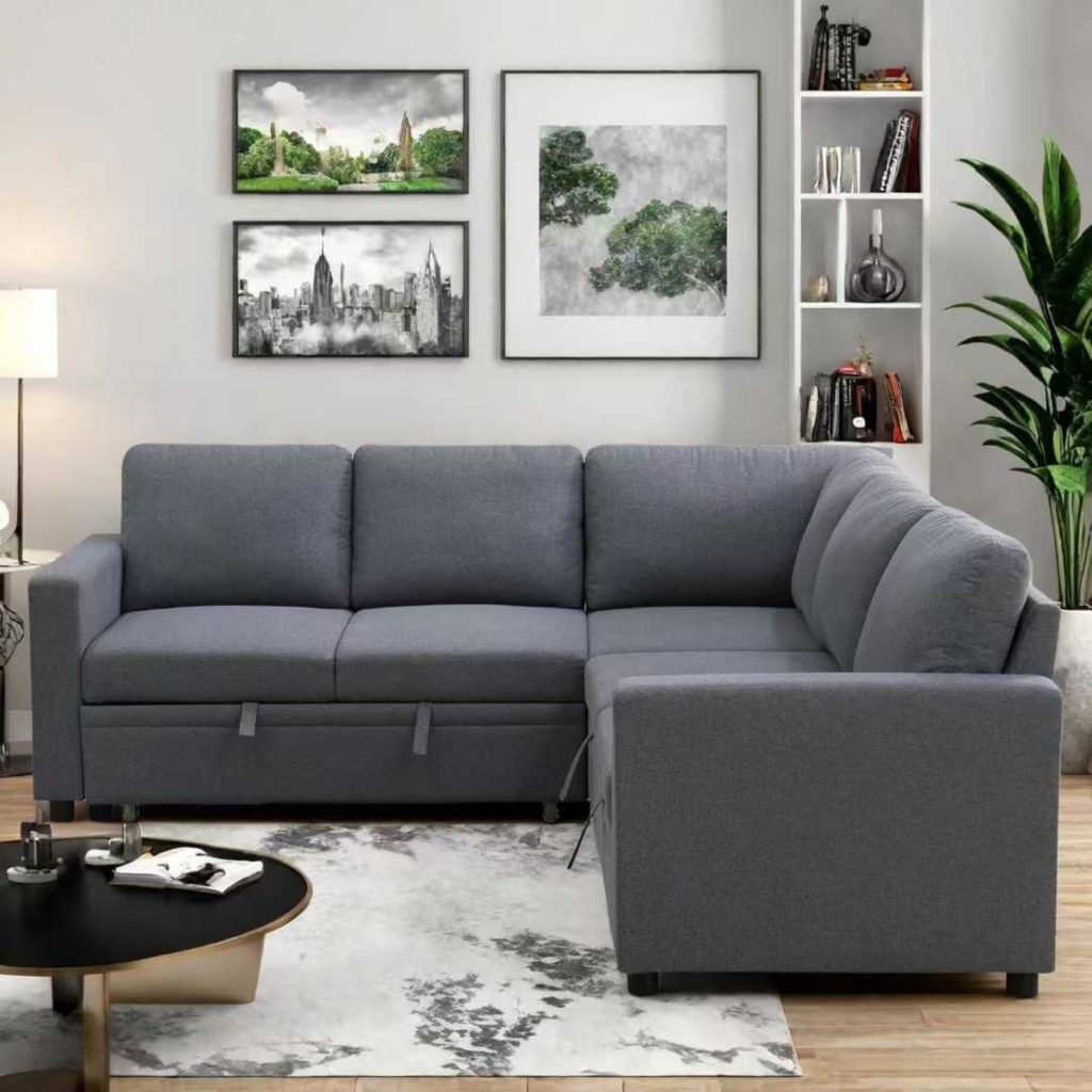 Vente en ligne à Dakar au Sénégal NODIA Design® - Canapé d'angle 5 places convertible en lit avec accoudoirs et avec espace de rangement en forme de L en gris pour salon Appartement Chambre Bureau (1)