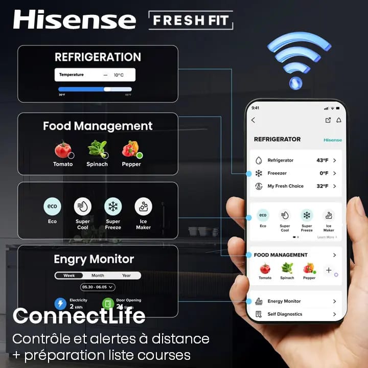 CONGELATEUR/REFRIGERATEUR HISENSE VERTICAL COMBINE 4TIROIRS NOFROST NOIR FT5K310GSFC Vente achat Dakar Sénégal