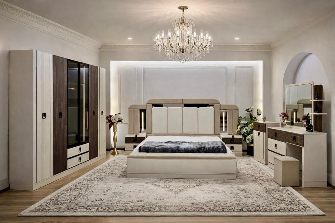 CHAMBRE A COUCHER ARMOIRE 6BATTANTS 7PIECES BEIGE MARRON ERUH Vente achat Dakar sénégal