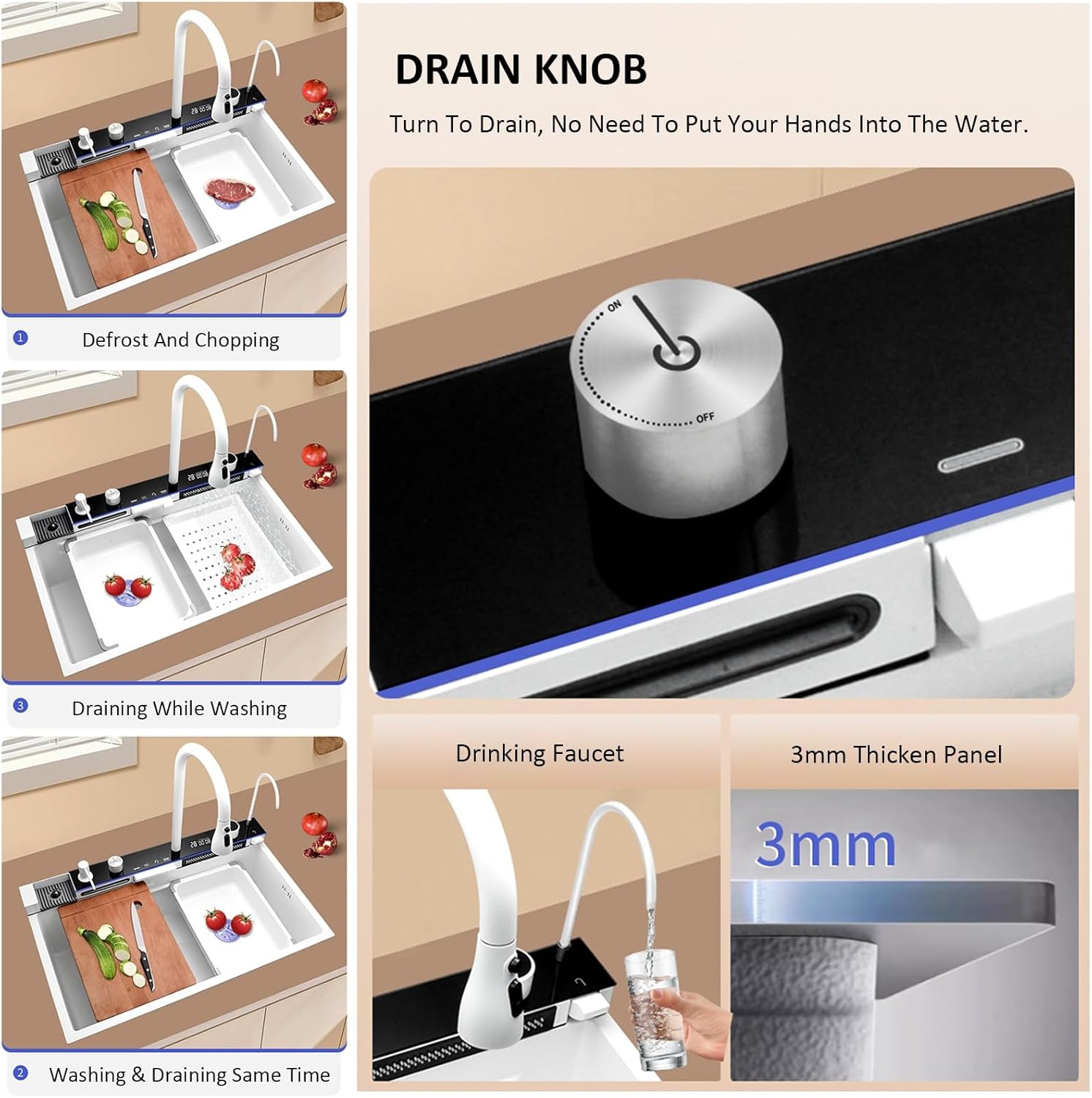 Vente en ligne dakar sénégal évier de cuisine 8046W en acier inoxydable 304-coloris blanc