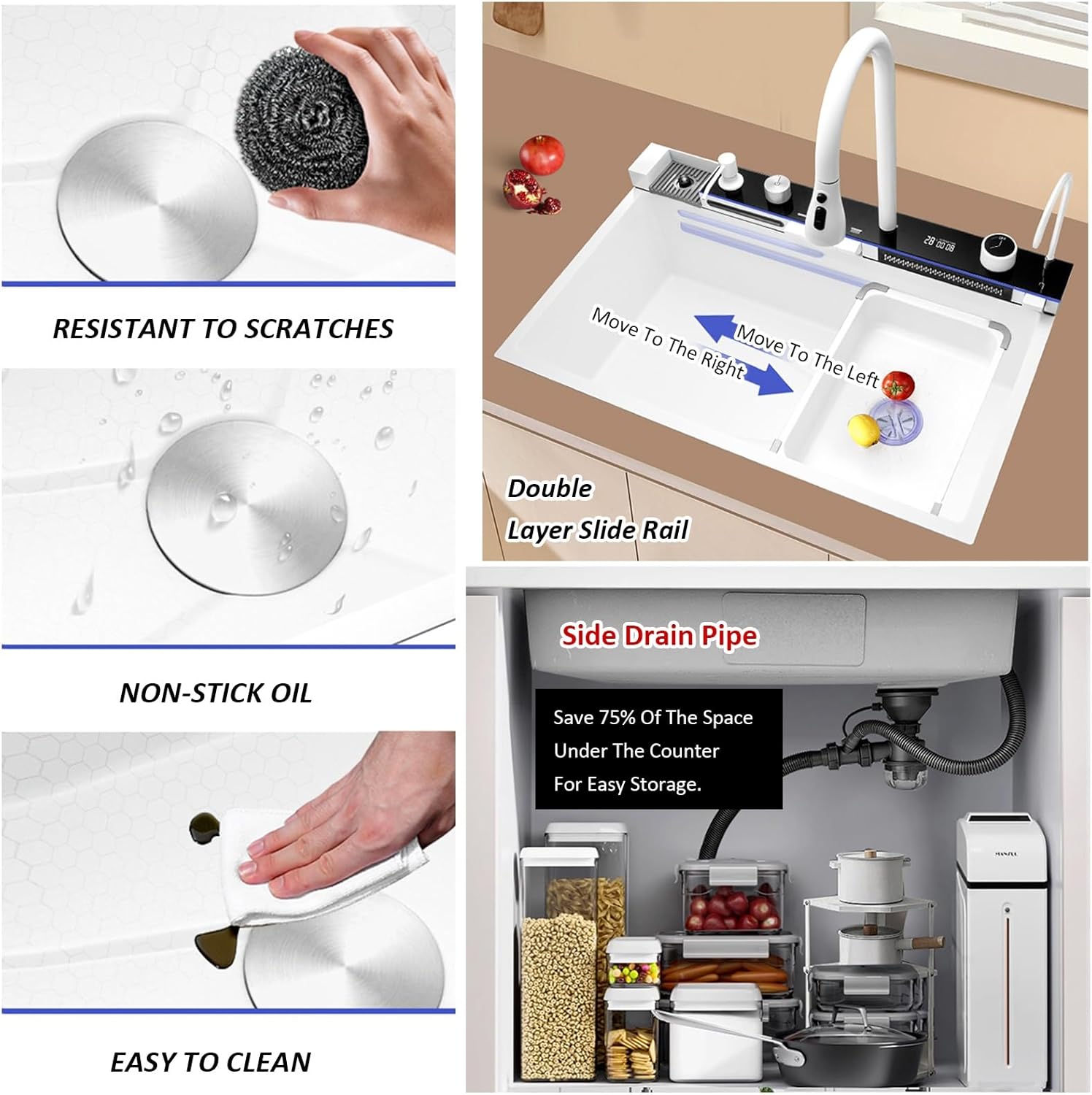 Vente en ligne dakar sénégal évier de cuisine 8046W en acier inoxydable 304-coloris blanc