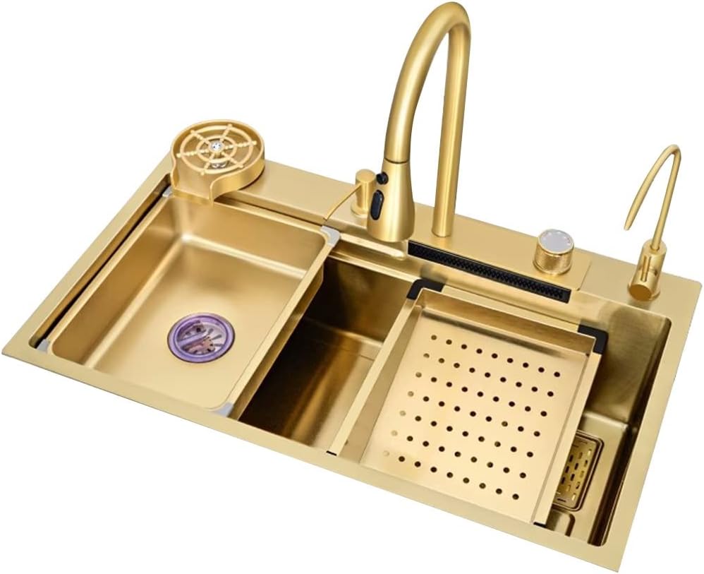 Vente en ligne dakar sénégal évier de cuisine 8045G en acier inoxydable 304-finition doré brossé 6