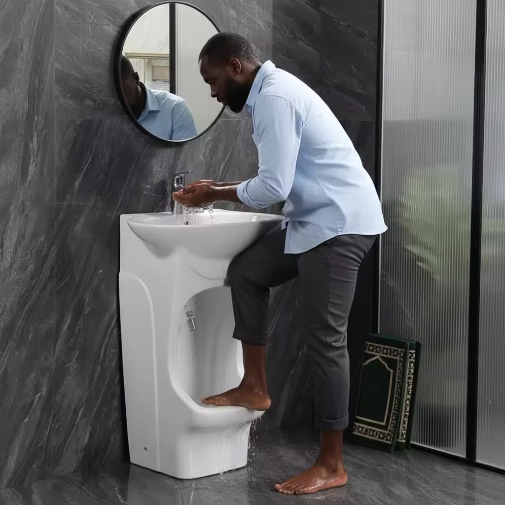 lavabo sur pied WK320 en céramique-pour mains et pieds-blanc